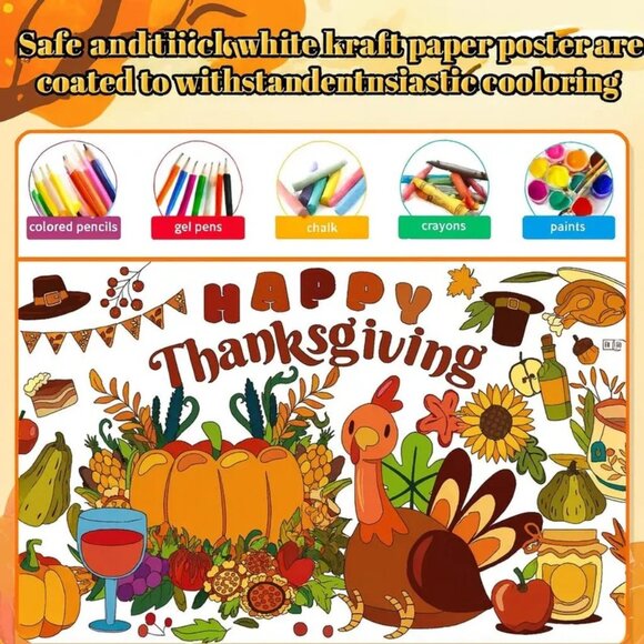 Thanksgiving Giant Coloring Page | Kids' Table Decor (72x30 inches) - Picture 4 of 7